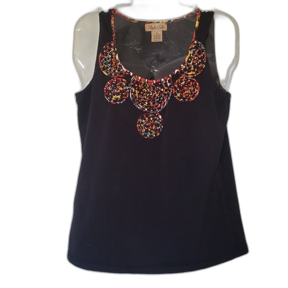 Peck‎ & Peck M Black Tank Top Sleeveless Scoop Neck Textured Detail Lightweight